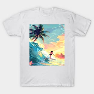 Tropical Wave, Surfing Sports Graphic Design T-Shirt